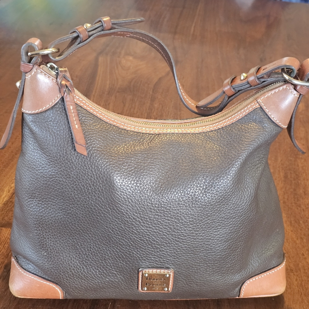 Dooney & Bourke Brown Pebble Leather Hobo Shoulder Bag - Picture 2 of 14